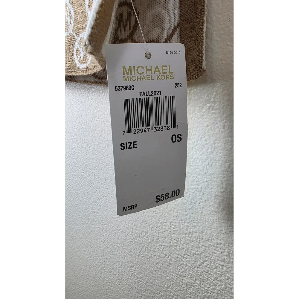 Michael Kors Knit Scarf Camel Cream Reversible MK Logo Monogram 62